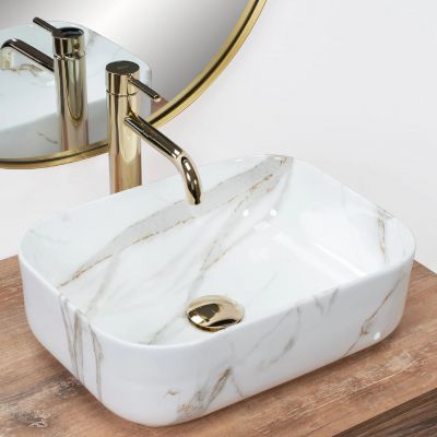 Rea Demi Mini Aiax Shiny umywalka 40,5x31 cm nablatowa prostokątna imitacja kamienia REA-U5065