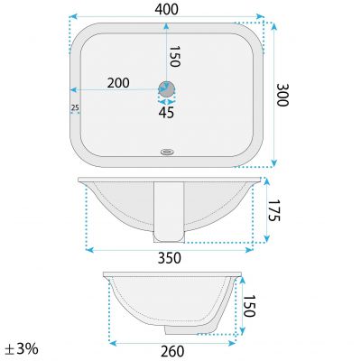 Rea Anabel 40 umywalka 40x30 cm prostokątna podblatowa biała REAU0621