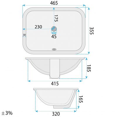 Rea Anabel umywalka 46,5x35,5 cm prostokątna podblatowa biała REA-U0624