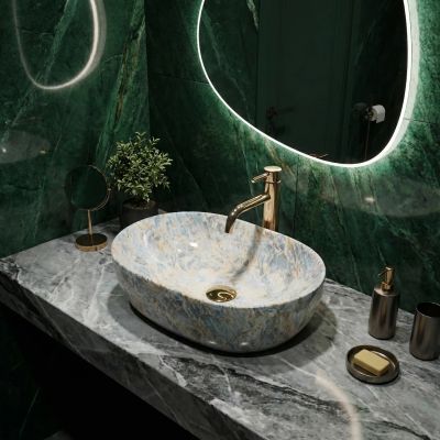 Rea Amelia umywalka 48x34,5 cm owalna nablatowa imitacja kamienia REA-U0625