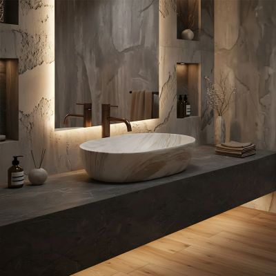 Rea Amelia umywalka 48x34,5 cm owalna nablatowa imitacja kamienia REA-U0636