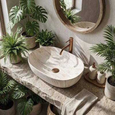 Rea Amelia Kallisto 48 umywalka 48x34.5 cm owalna nablatowa beżowa REAU0673