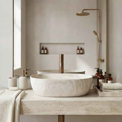 Rea Amelia Kallisto 48 umywalka 48x34.5 cm owalna nablatowa beżowa REAU0673