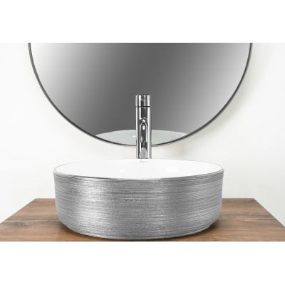 Rea Sami umywalka 36 cm nablatowa okrągła srebrny szczotkowany/biały REAU3304