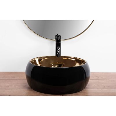 Rea umywalka 40x40 cm okrągła nablatowa czarna-złota REA-U3306