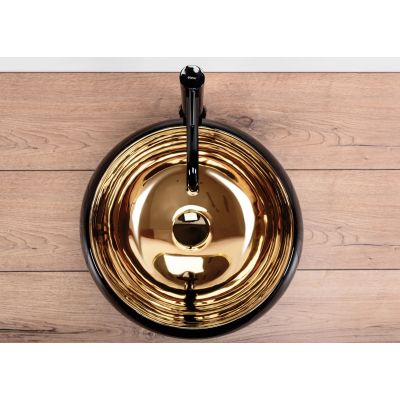 Rea umywalka 40x40 cm okrągła nablatowa czarna-złota REA-U3306