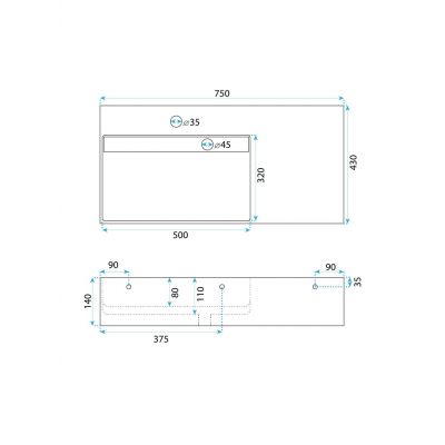 Rea Archi umywalka 75x43 cm prostokątna nablatowa szary mat REA-U4303