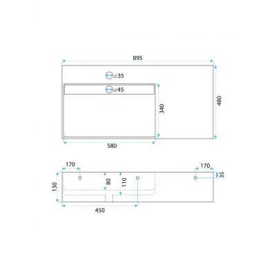 Rea Archi umywalka 89,5x48 cm prostokątna nablatowa szary mat REA-U4304