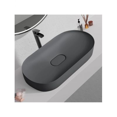Rea Iris umywalka 70x35,5 cm owalna nablatowa szary mat REA-U4306