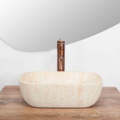Rea Belinda Mini umywalka 36x25 cm prostokątna nablatowa Travertine Mat REA-U4700