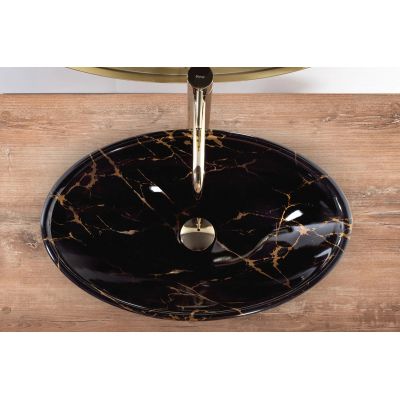 Rea Pamela umywalka 53x33 cm nablatowa owalna black marble shiny REA-U5067