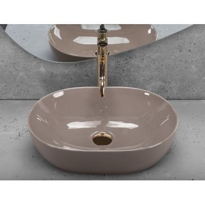 Rea Lisa Beige Shiny umywalka 49x35 cm owalna nablatowa brąz/beż REA-U6380