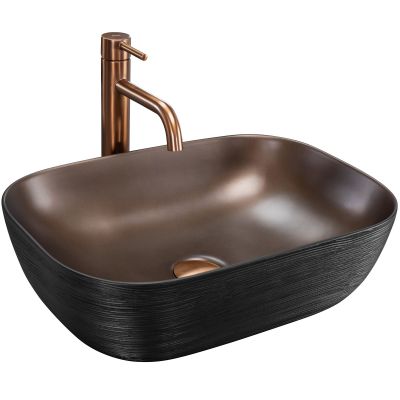 Rea Belinda Cooper umywalka 46,5x33,5 cm owalna nablatowa czarny-miedziany REA-U6384