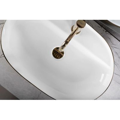 Rea Aura umywalka 60,5x40,5 cm owalna nablatowa biała-złota REA-U6900