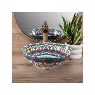 Rea Aztec umywalka 40x40 cm okrągła nablatowa multikolor REA-U7501