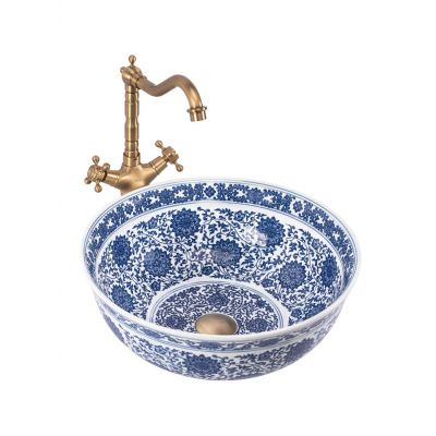 Rea Bella umywalka 41,5x41,5 cm okrągła nablatowa biała-niebieska REA-U7503