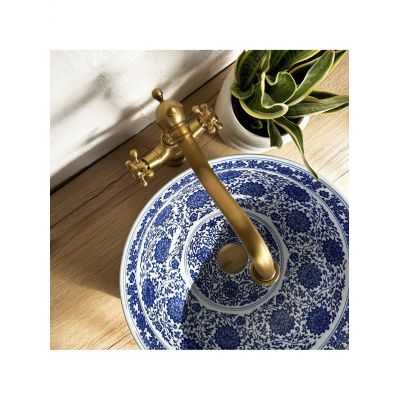 Rea Bella umywalka 41,5x41,5 cm okrągła nablatowa biała-niebieska REA-U7503