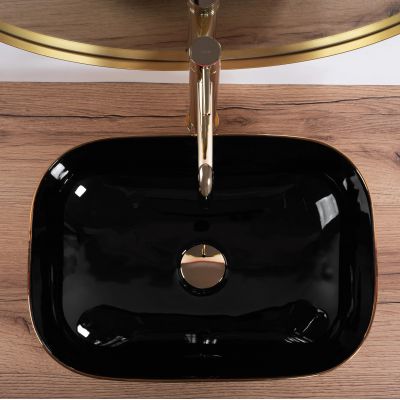 Rea Belinda umywalka 46x33 cm nablatowa prostokątna złoty szczotkowany/czarny REA-U8780