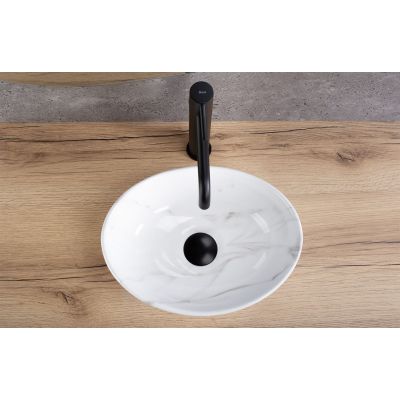 Rea Sofia Mini Cloudy umywalka 34x27 cm owalna nablatowa biała imitacja kamienia REA-U9236