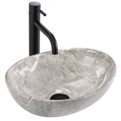 Rea Sofia Mini Grigio umywalka 34x27 cm owalna nablatowa szary/kamień REA-U9237
