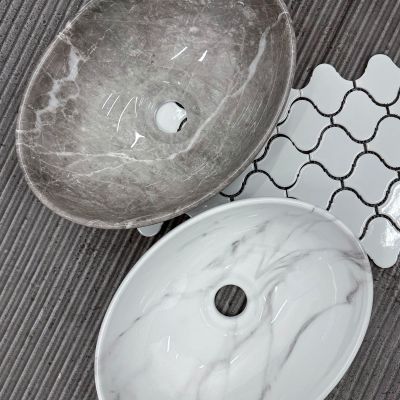 Rea Sofia Mini Grigio umywalka 34x27 cm owalna nablatowa szary/kamień REA-U9237