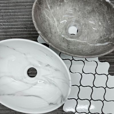 Rea Sofia Mini Grigio umywalka 34x27 cm owalna nablatowa szary/kamień REA-U9237