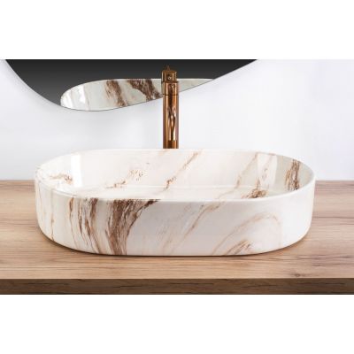 Rea Nadia Marrone umywalka 61x38,5 cm owalna nablatowa beż REA-U9239