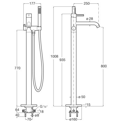 Roca Ona bateria wannowo-prysznicowa wolnostojąca czarny mat A5A279ENB0