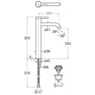 Roca Ona bateria umywalkowa stojąca miedź A5A349ERM0