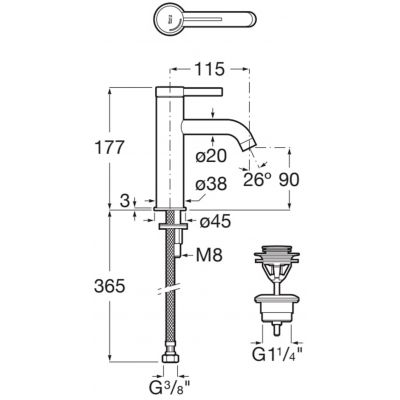 Roca Ona bateria umywalkowa stojąca grafit A5A3A9EGM0