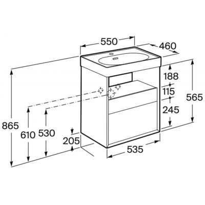 Roca Meridian szafka 55x46x56,5 cm podumywalkowa wisząca czarna-dąb A858105608