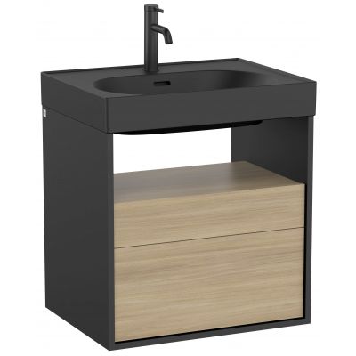 Roca Meridian szafka 60x46x56,5 cm podumywalkowa wisząca czarna-dąb A858106608