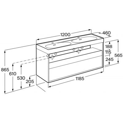 Roca Meridian szafka 120x46x56,5 cm podumywalkowa wisząca biała-dąb A858109607