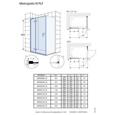 Roca Metropolis-N drzwi prysznicowe 130 cm uchylne czarny mat/szkło przezroczyste AMP0813016M