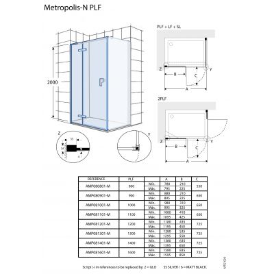 Roca Metropolis-N drzwi prysznicowe 160 cm uchylne czarny mat/szkło przezroczyste AMP0816016M