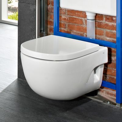 Zestaw Roca Meridian miska WC wisząca Rimless z deską Slim wolnoopadającą biała i stelaż podtynkowy do WC Roca Duplo One ( A34H240000, A890070020 )