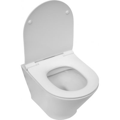 Zestaw Roca Gap Round Compacto miska WC wisząca Rimless z deską sedesową wolnoopadającą i stelaż podtynkowy Duplo One z przyciskiem spłukującym PL1 białym (A34H0N3000, A890070020, A890195000, A890063000)