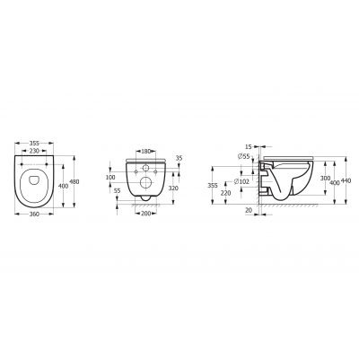 Zestaw Roca Meridian-N Compacto miska WC wisząca Rimless z deską wolnoopadającą i stelaż podtynkowy Duplo One z przyciskiem spłukującym PL10 czarny mat (A34H242000, A890070020, A890189206, A890063000)