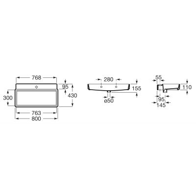 Roca Tura umywalka 80x43 cm prostokątna ścienna-nablatowa biała A327695000