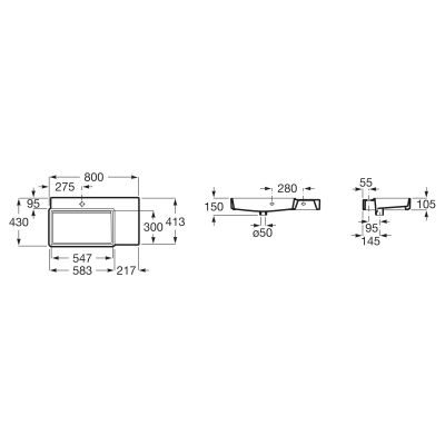 Roca Tura umywalka 80x43 cm prostokątna ścienna-nablatowa biała A327697000