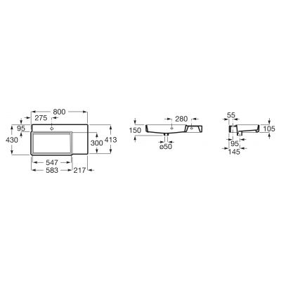 Roca Tura umywalka 80x43 cm prostokątna ścienna-nablatowa biała A327697S00