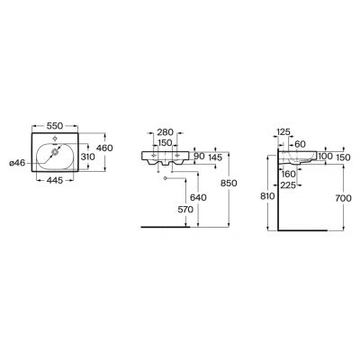 Roca Meridian umywalka 55x46 cm prostokątna ścienna-meblowa biała A327741620