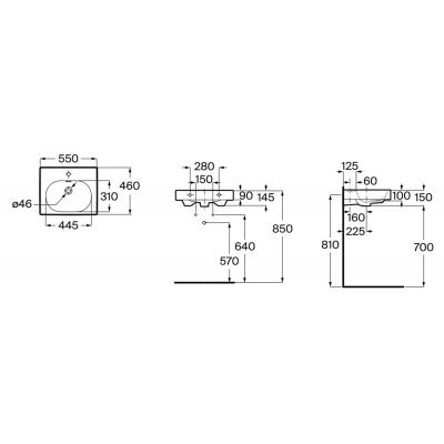 Roca Meridian umywalka 55x46 cm prostokątna ścienna-meblowa biała A327741S00