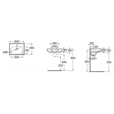 Roca Meridian umywalka 60x46 cm prostokątna ścienna-meblowa biała A327742620
