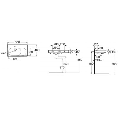 Roca Meridian umywalka 80x46 cm prostokątna ścienna-meblowa biała A327743000