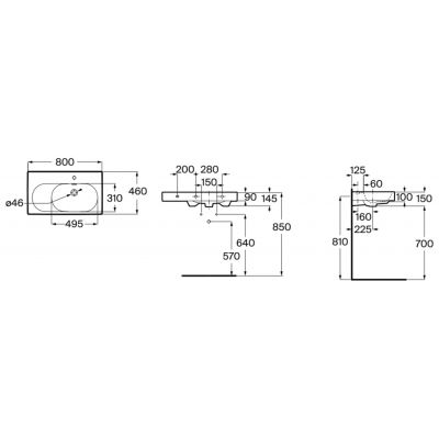 Roca Meridian umywalka 80x46 cm prostokątna ścienna-meblowa biała A327744S00