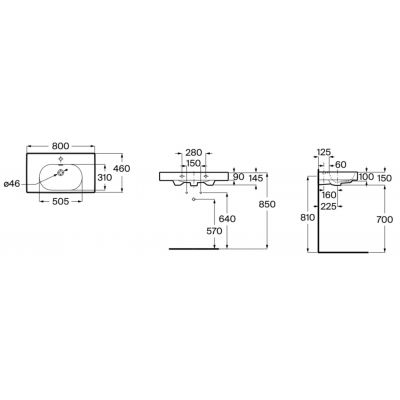 Roca Meridian umywalka 80x46 cm prostokątna ścienna-meblowa biała A327745000