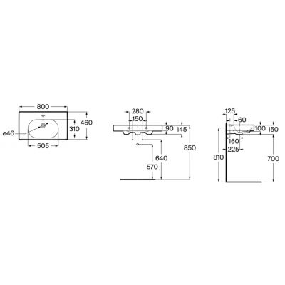 Roca Meridian umywalka 80x46 cm prostokątna ścienna-meblowa biała A327745S00