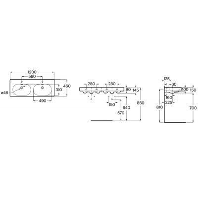 Roca Meridian umywalka 120x46 cm owalna ścienna-meblowa biała A327747000