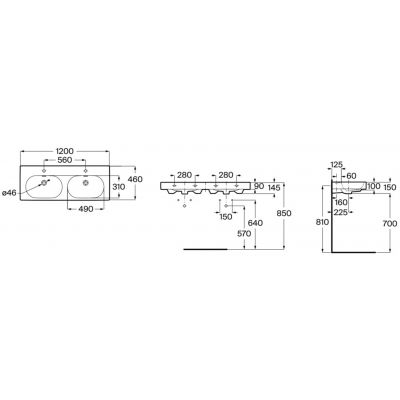 Roca Meridian umywalka 120x46 cm prostokątna ścienna-meblowa biała A327747S00